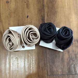 Elegant Tan and Black Rose satin earrings